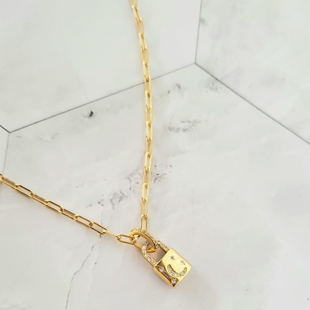 Gold Lock Necklace 925